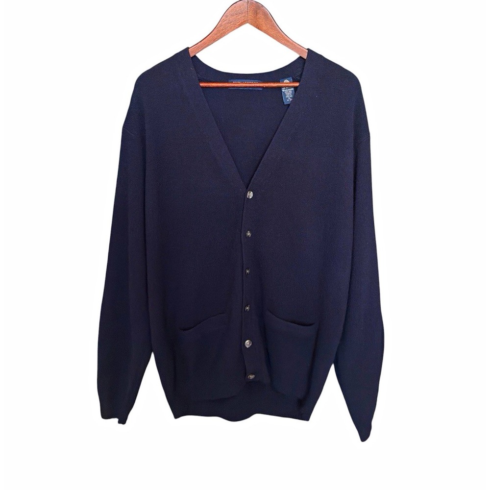 John Ashford Navy Blue Wool Grandpa Cardigan Sweater Size XL Preppy Classic